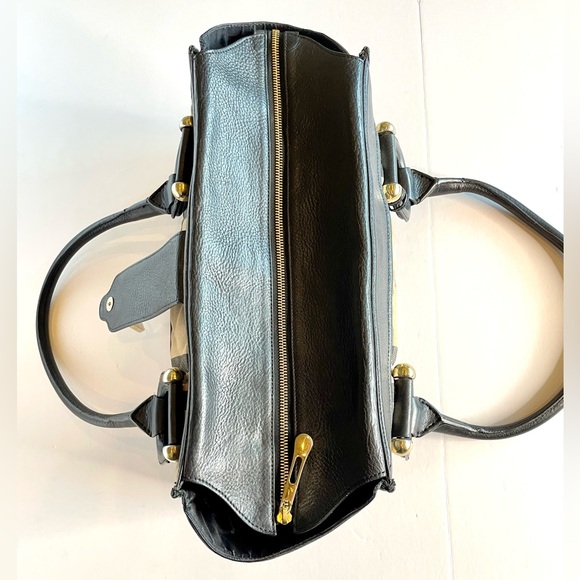 Burberry Manor Satchel Nova Check Black Leather Trim Tote Bag Authentic - Picture 8 of 16